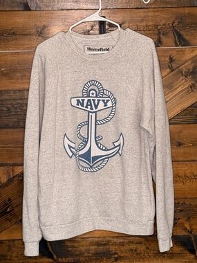 Homefield Men's Navy Anchor Crewneck Sweatshirt - Light Gray/Blue